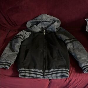 Gray and Black Hooded Jacket